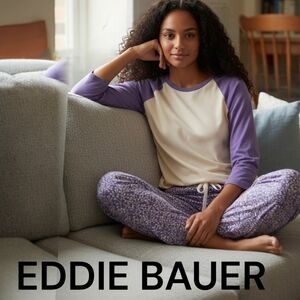 EDDIE BAUER | 2 Piece Women's Ultrasoft Pajama Set | Purple & White | Med,  XXL